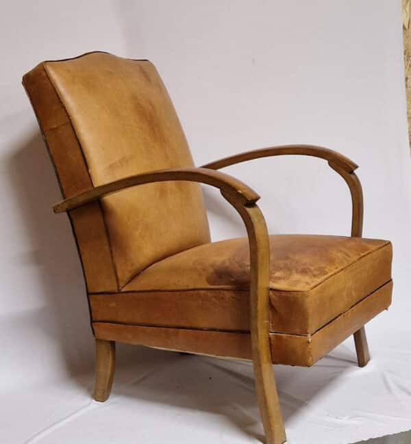 Fauteuil Bois Et Cuir Beige