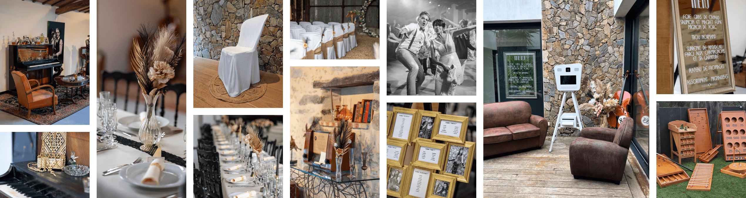 pele mele de plusieurs objets de locatio nde décoration de mariage
